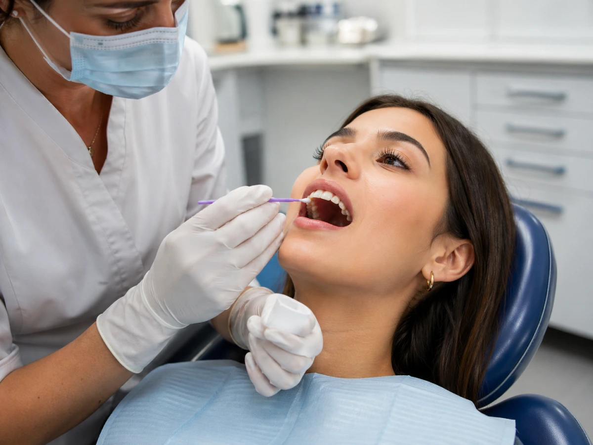 Dentist applying professional fluoride treatment to help repair early cavities and protect tooth enamel